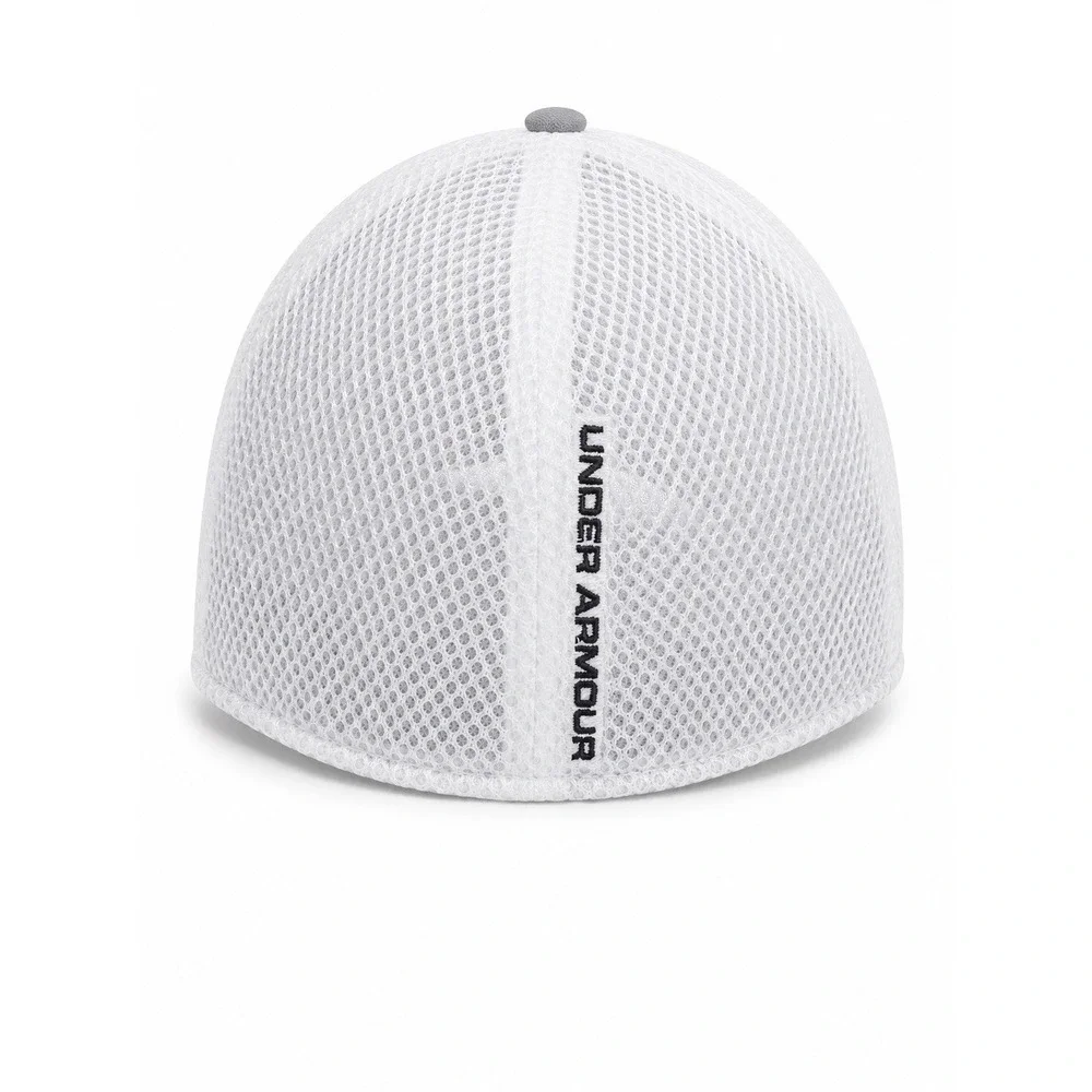 Under Armour Golf Trucker Hat Gray White Stretch Fit M/L Mesh Performance Cap